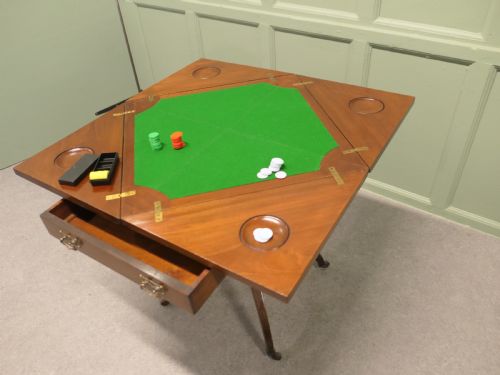 VICTORIAN ENVELOPE CARD TABLE WITH GAMING WELLS - ADDITIONAL PHOTO 3