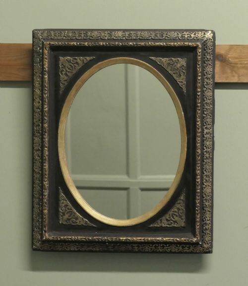 FRENCH EMPIRE GILT BRASS AND BLACK LACQUER WALL MIRROR - ADDITIONAL PHOTO 1