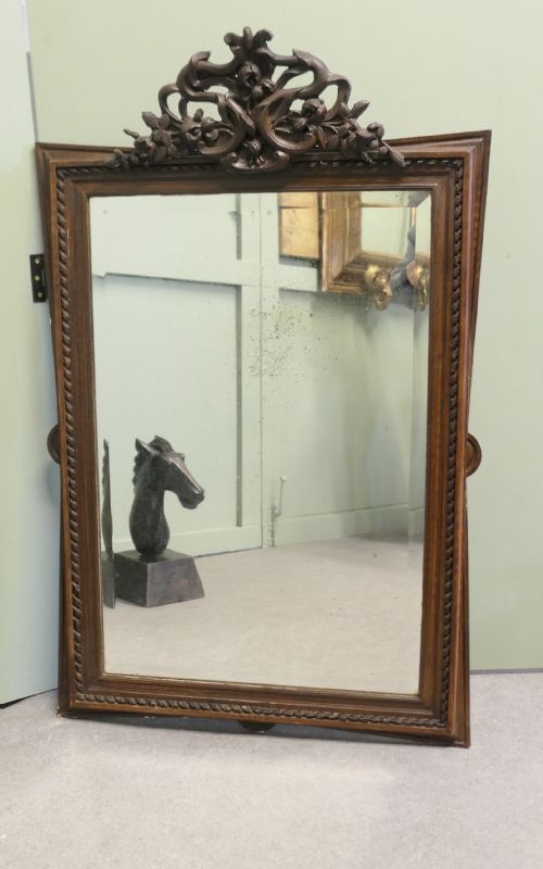 LARGE FRENCH GOTHIC STYLE CARVED OAK WALL MIRROR - ADDITIONAL PHOTO 1