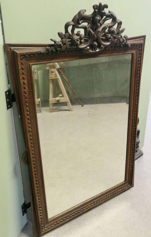 LARGE FRENCH GOTHIC STYLE CARVED OAK WALL MIRROR - ADDITIONAL PHOTO 3