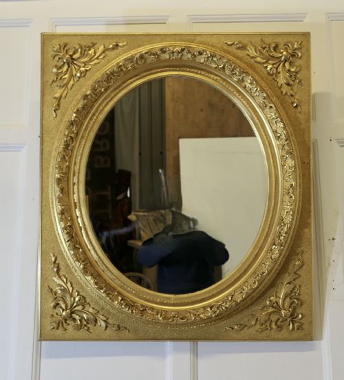 LARGE VERY DECORATIVE GILT OVAL PANEL MIRROR - ADDITIONAL PHOTO 2