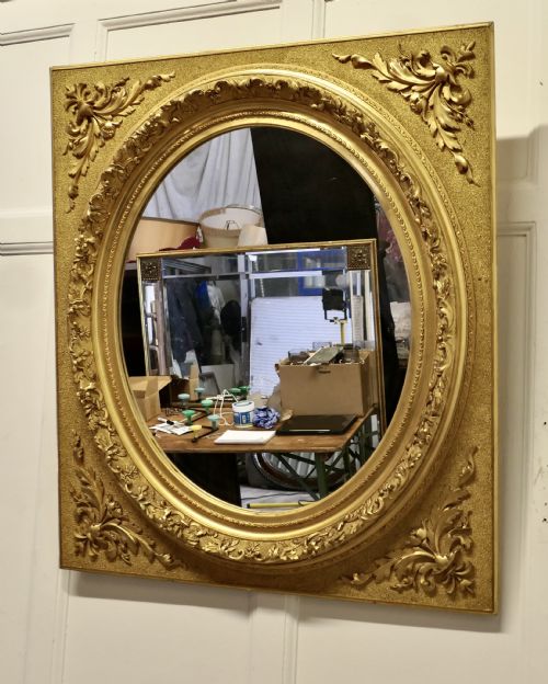 LARGE VERY DECORATIVE GILT OVAL PANEL MIRROR - ADDITIONAL PHOTO 3