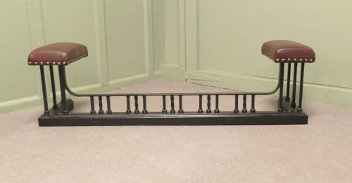 ART DECO HEAVY IRON AND TAN LEATHER CLUB FENDER - ADDITIONAL PHOTO 1