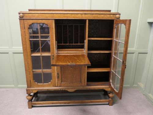 ARTS AND CRAFTS GOLDEN OAK DISPLAY CABINET BUREAU BOOK CASE - ADDITIONAL PHOTO 3