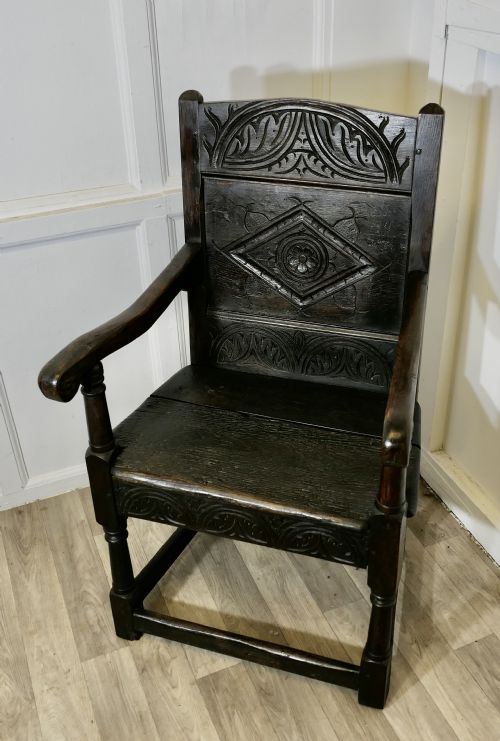 18TH CENTURY OAK WAINSCOT CHAIR HALL CHAIR - ADDITIONAL PHOTO 2