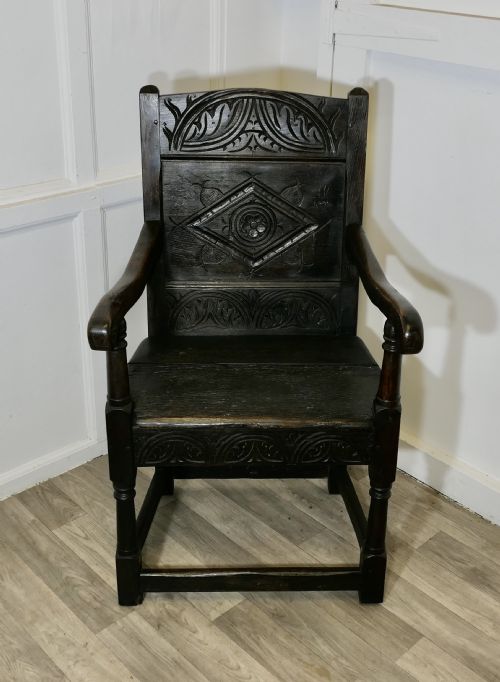 18TH CENTURY OAK WAINSCOT CHAIR HALL CHAIR - ADDITIONAL PHOTO 3