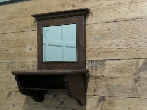 OAK WALL HANGING CLOAKROOM MIRROR WITH SHELF CLOAKROOM OR BATHROOM - ADDITIONAL PHOTO 1