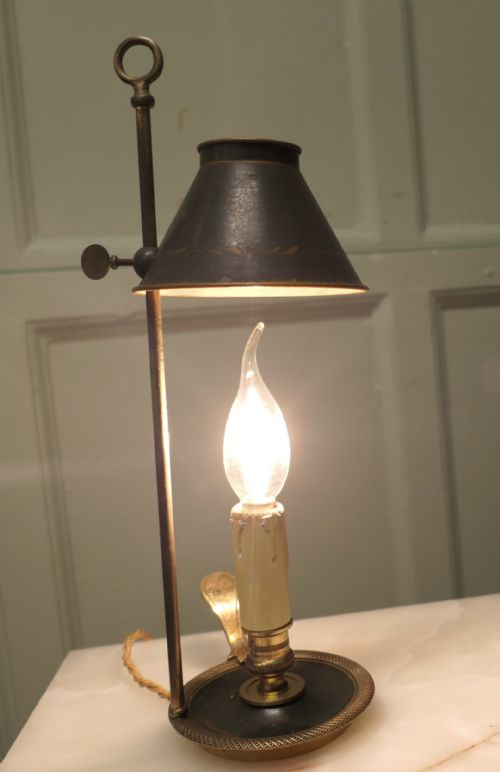 FRENCH GREEN AND GOLD TOLEWARE AND BRASS CANDLE LAMP - ADDITIONAL PHOTO 3