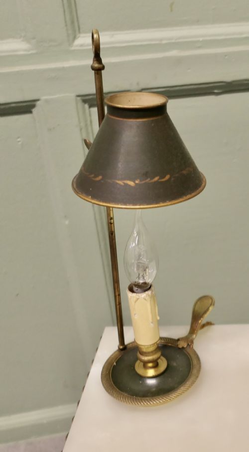 FRENCH GREEN AND GOLD TOLEWARE AND BRASS CANDLE LAMP - ADDITIONAL PHOTO 4