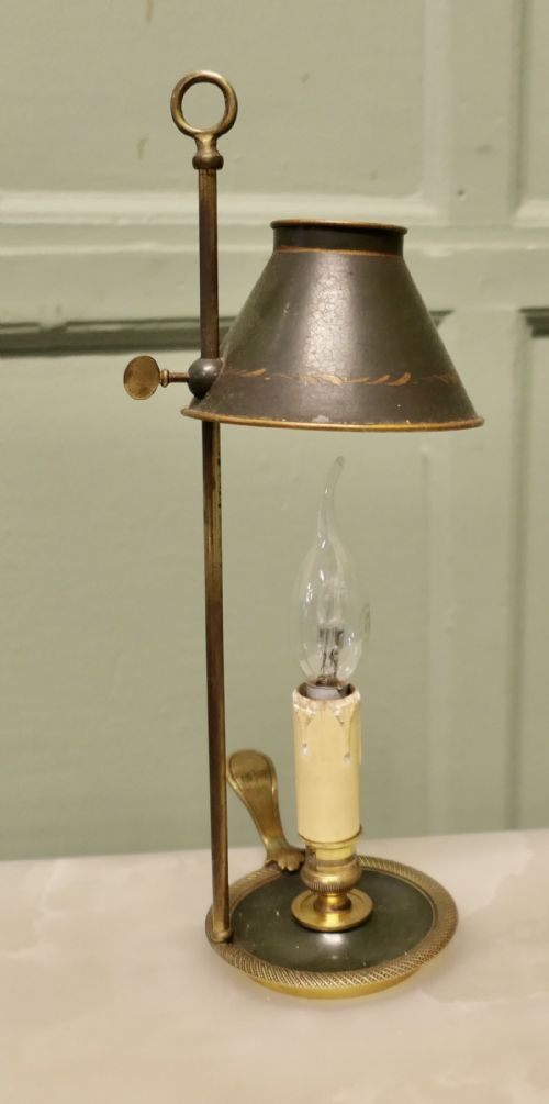 FRENCH GREEN AND GOLD TOLEWARE AND BRASS CANDLE LAMP - ADDITIONAL PHOTO 5