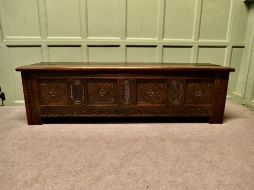 Long Early 19th Century Carved Elm Coffer