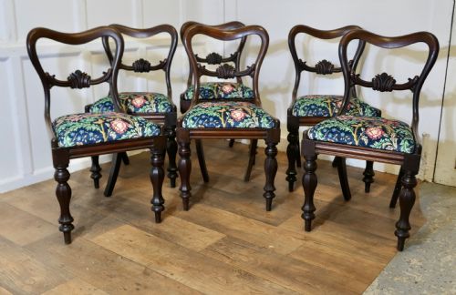 SET OF 6 VICTORIAN DINING CHAIRS UPHOLSTERED WITH WILLIAM MORRIS VELVET - ADDITIONAL PHOTO 2