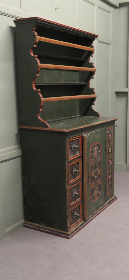 FOLK ART PAINTED PINE FARMHOUSE ALPINE DRESSER - ADDITIONAL PHOTO 3