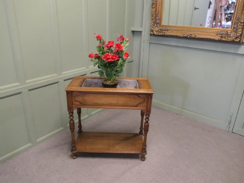 FRENCH ARTS AND CRAFTS GOLDEN OAK LINED JARDINIRE - ADDITIONAL PHOTO 1