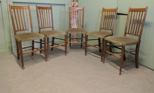 SET OF 5 ARTS AND CRAFTS GOLDEN OAK DINING CHAIRS