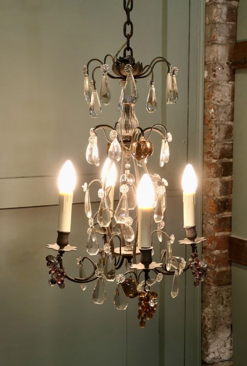FRENCH CHANDELIER HUNG WITH CRYSTAL AMBER MAUVE FRUITS - ADDITIONAL PHOTO 1