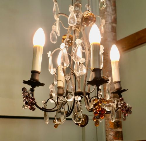 FRENCH CHANDELIER HUNG WITH CRYSTAL AMBER MAUVE FRUITS - ADDITIONAL PHOTO 2