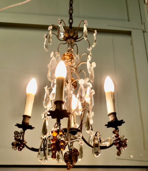FRENCH CHANDELIER HUNG WITH CRYSTAL AMBER MAUVE FRUITS - ADDITIONAL PHOTO 3