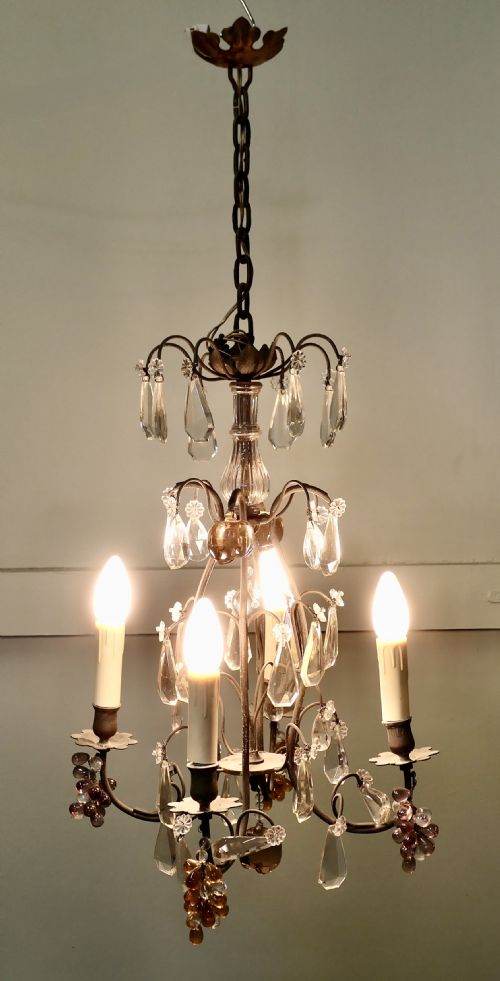 FRENCH CHANDELIER HUNG WITH CRYSTAL AMBER MAUVE FRUITS - ADDITIONAL PHOTO 4