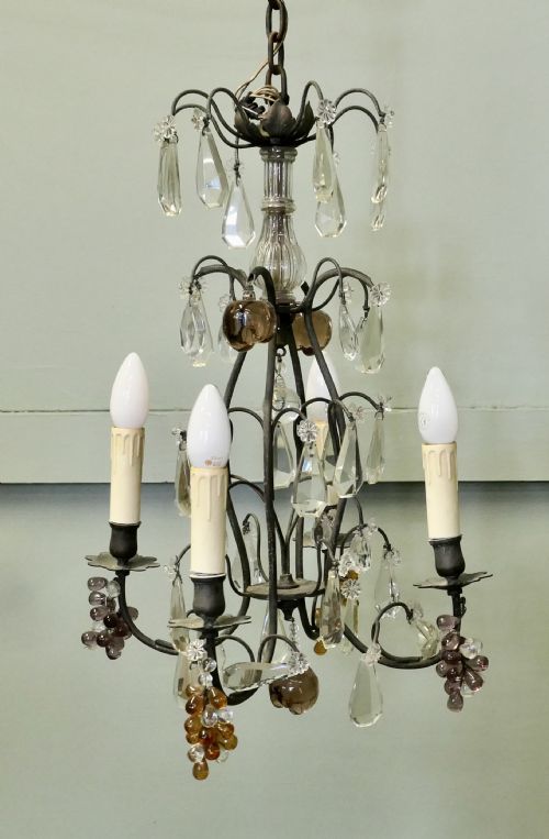 FRENCH CHANDELIER HUNG WITH CRYSTAL AMBER MAUVE FRUITS - ADDITIONAL PHOTO 5