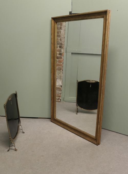 TALL FRENCH RECTANGULAR MIRROR WITH AGED GILT FRAME