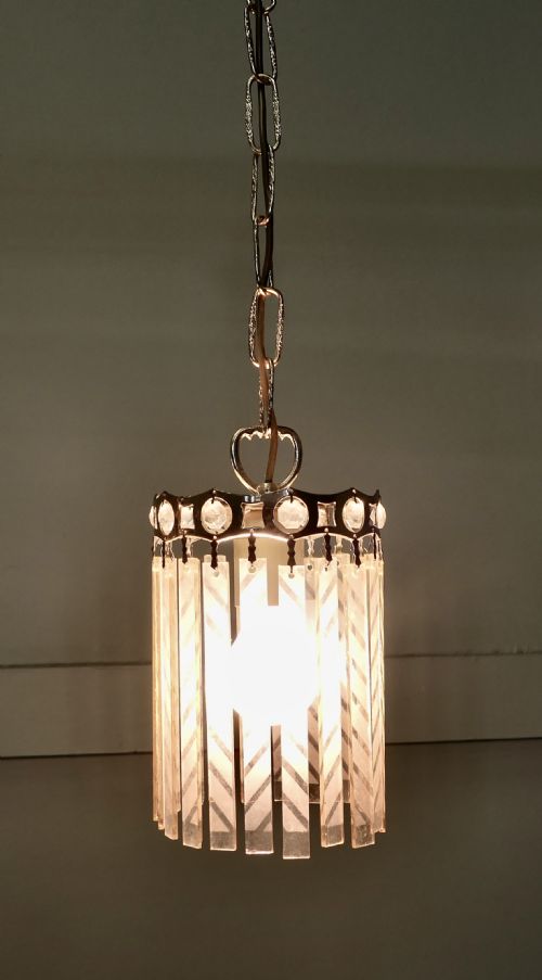 PAIR OF FRENCH ART DECO ETCHED GLASS CEILING PENDANTS - ADDITIONAL PHOTO 1