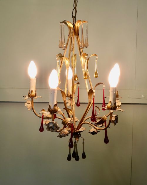 FRENCH CHANDELIER HUNG WITH COLOURED CRYSTAL TEARDROPS - ADDITIONAL PHOTO 3