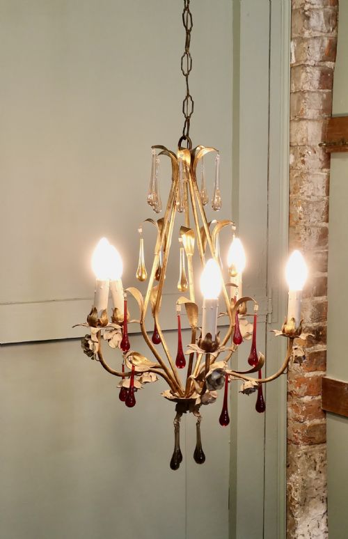 FRENCH CHANDELIER HUNG WITH COLOURED CRYSTAL TEARDROPS - ADDITIONAL PHOTO 4