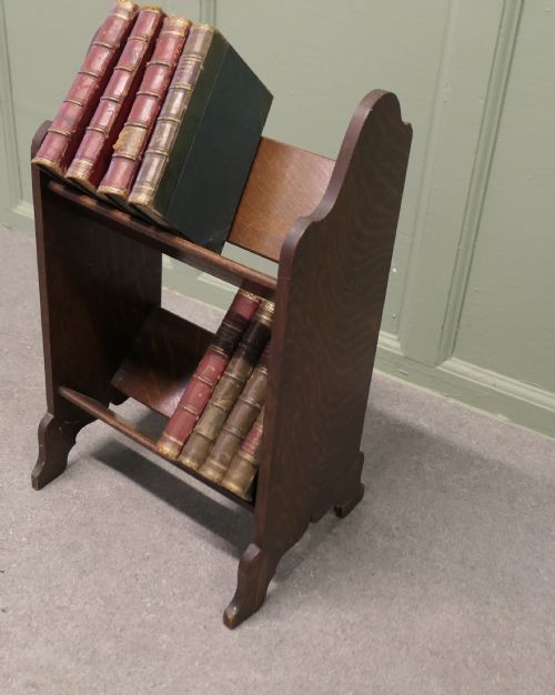 ARTS CRAFTS OPEN FRONT SLOPESHELF FIRESIDE BOOK TROUGH - ADDITIONAL PHOTO 1