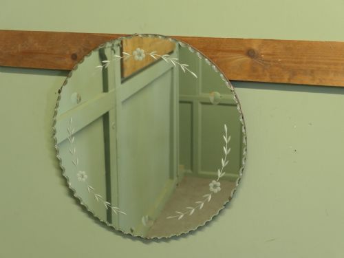 ROUND FRENCH ART DECO ETCHED WALL MIRROR - ADDITIONAL PHOTO 1