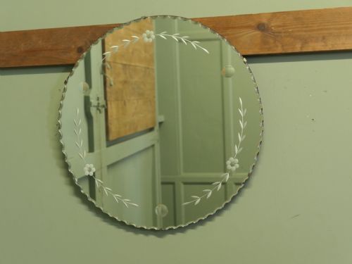 ROUND FRENCH ART DECO ETCHED WALL MIRROR - ADDITIONAL PHOTO 2