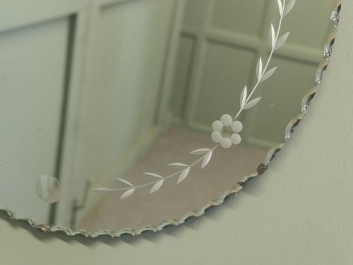 ROUND FRENCH ART DECO ETCHED WALL MIRROR - ADDITIONAL PHOTO 3