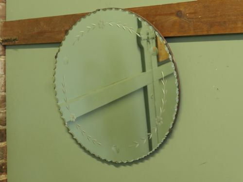 ROUND FRENCH ART DECO ETCHED WALL MIRROR - ADDITIONAL PHOTO 4