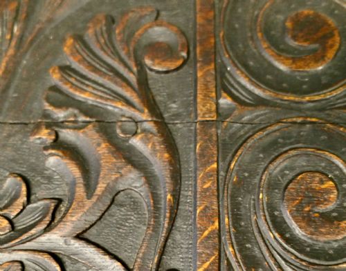 COTTAGE SIZE GREEN MAN CARVED OAK MULE CHEST - ADDITIONAL PHOTO 3