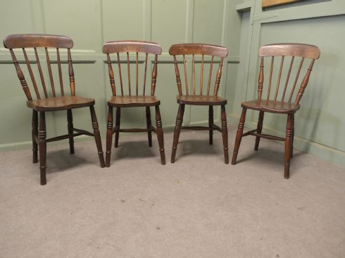 Set of 4  Beech and Elm Seated Stick Back Kitchen Dining Chairs