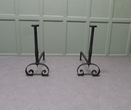 VERY LARGE HEAVY FRENCH IRON ANDIRONS FIRE DOGS