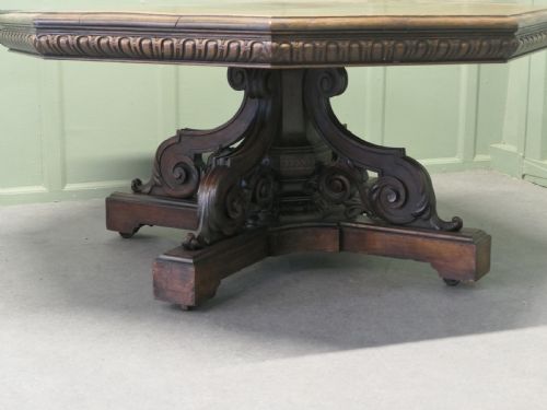 Large Carved Gothic Oak Centre Dining Table
