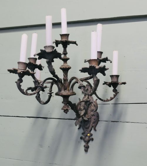 A SUPERB 7 ARM GOTHIC BRONZE WALL SCONCE - ADDITIONAL PHOTO 1