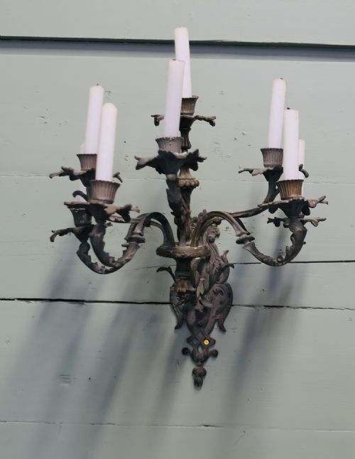 A SUPERB 7 ARM GOTHIC BRONZE WALL SCONCE - ADDITIONAL PHOTO 2
