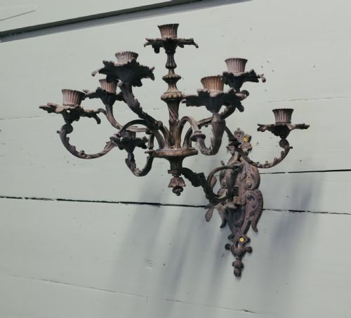 A SUPERB 7 ARM GOTHIC BRONZE WALL SCONCE - ADDITIONAL PHOTO 4