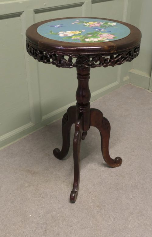 ORNATE CHINOISERIE CLOISONN WINE TABLE BIRDS AND FLOWERS - ADDITIONAL PHOTO 4