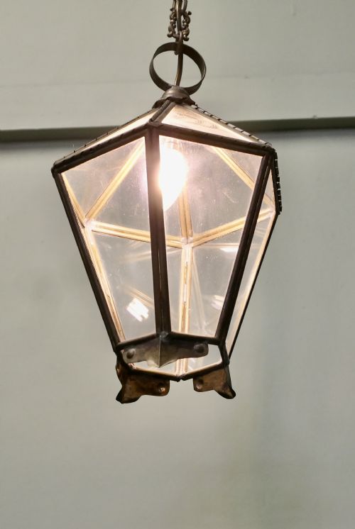 ARTS AND CRAFTS BRASS GLASS HALL LANTERN - ADDITIONAL PHOTO 1