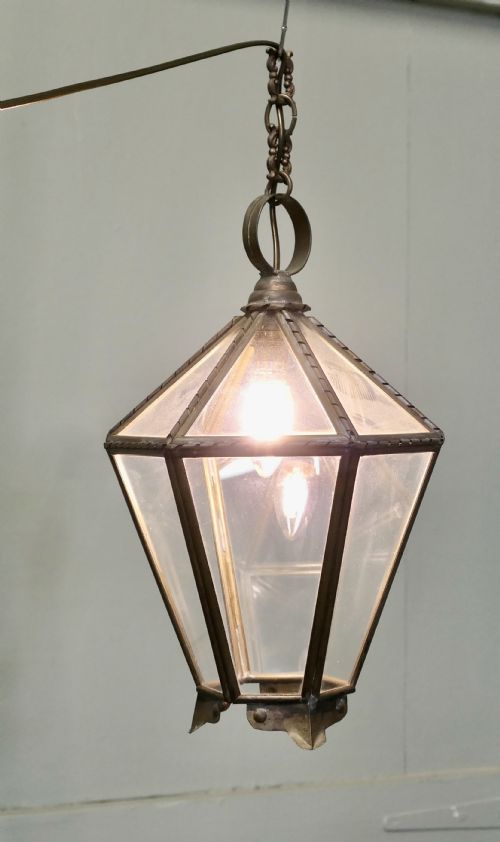 ARTS AND CRAFTS BRASS GLASS HALL LANTERN - ADDITIONAL PHOTO 3