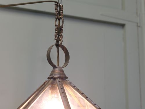 ARTS AND CRAFTS BRASS GLASS HALL LANTERN - ADDITIONAL PHOTO 4