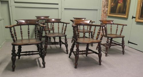 fig 1. Set of 6 English Oak and Elm Captain’s Chairs, Windsor Chairs