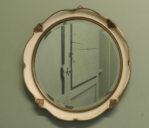 FRENCH ROUND ART DECO WALL MIRROR IN GILT AND CREAM