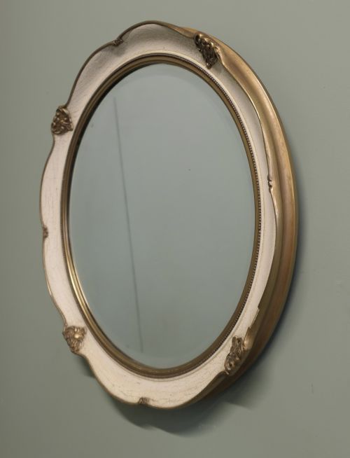 FRENCH ROUND ART DECO WALL MIRROR IN GILT AND CREAM - ADDITIONAL PHOTO 1