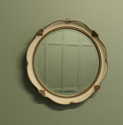 FRENCH ROUND ART DECO WALL MIRROR IN GILT AND CREAM - ADDITIONAL PHOTO 2