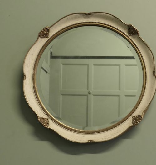 FRENCH ROUND ART DECO WALL MIRROR IN GILT AND CREAM - ADDITIONAL PHOTO 3