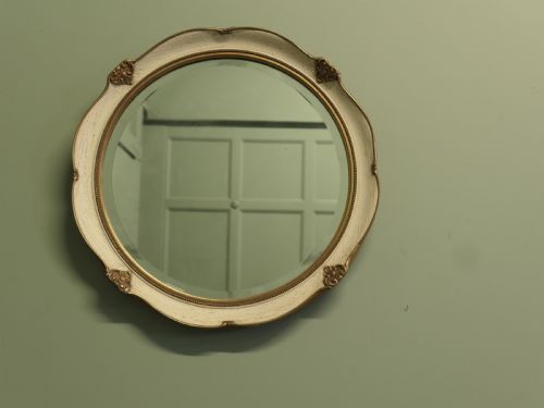 FRENCH ROUND ART DECO WALL MIRROR IN GILT AND CREAM - ADDITIONAL PHOTO 4